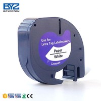 Pita Label Printer Dymo 12mm Berkualitas Baik 91201 Kompatibel, Pita Label Dymo Letratag 91201 Kompatibel, Label Hitam di Atas Putih