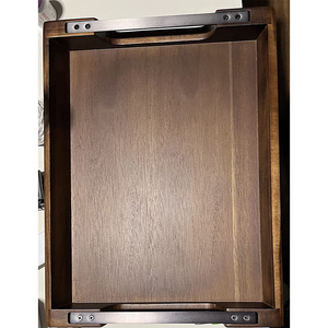 Bandeja Otomana Grande Decorativa para Cocina, Bandeja de Madera de Acacia para Servir Alimentos y Bebidas con Asas de Metal - Product Image 6