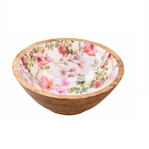 Ustensiles de table décoratifs pour le dîner autocollant de forme ronde imprimé en bois bol de service alimentaire et soupe autocollant multifonctionnel - Product Image 1