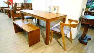 Mesa de comedor de madera de teca de estilo clásico simple con 153cm de longitud, juego de mesa de comedor para restaurante y comedor - Product Image 5