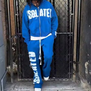 100% coton à capuche et pantalon de survêtement ensemble hommes survêtements Y2K Streetwear broderie personnalisée en détresse Patch homme unisexe survêtement - Product Image 2