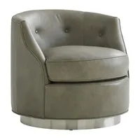 Fauteuil pivotant de luxe avec revêtement en cuir souple et base en métal brossé, dossier capitonné pour les intérieurs modernes et glamour