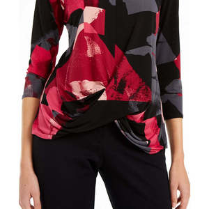 Top Casual da Donna Alfani Rosa XX-Large con Stampa, Drappeggiato, Maniche 3/4, Design Traspirante - Product Image 3