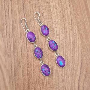 Pendientes multipiedra turquesa púrpura, chapados en plata 925 pendientes colgantes, joyería de cristal bohemio hecha a mano, regalo para ella étnica - Product Image 2