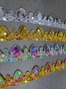 Soft Polyester/Cotton Metallic Net Sequence Embroidery Rhinestone Lace Smooth Touch Bridal Wear Lehenga Decoration Bulk Export - Product Image 2