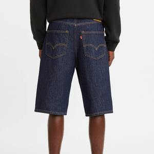 Shorts en jean décontractés pour hommes, coupe ample taille haute, denim bleu délavé foncé, entrejambe de 12 pouces, 100 % coton, non extensible, fermeture boutonnée - Product Image 2