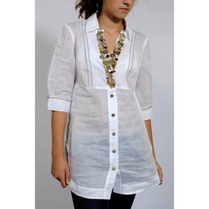 Soft Cotton Embellished <b>Tunic</b> Blouse with Embellished Neckline Summer Fashion Top - Product Image 2