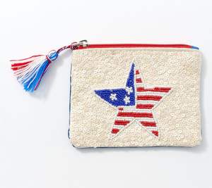 Bolsa de cuentas de vaquero de alta calidad, Mini monedero de Color azul, rojo y blanco, cierre de cremallera, accesorio de moda occidental hecho a mano - Product Image 1