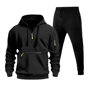 Chándal de lana estampado de dos piezas de invierno de calidad para hombre, media cremallera, múltiples bolsillos, Sudadera con capucha, pantalones, traje, deportes al aire libre - Product Image 4