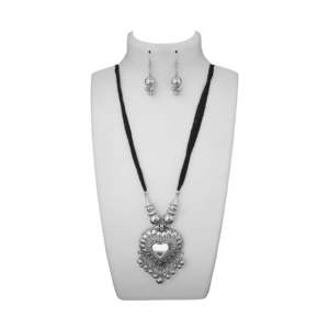 Jeweljunk 1112604 Rhodium-Plated Silver <b>Statement</b> <b>Necklace</b> Set 18K Gold-Plated Zinc Alloy Zircon Pearl Diamond Stones Party Wear - Product Image 1