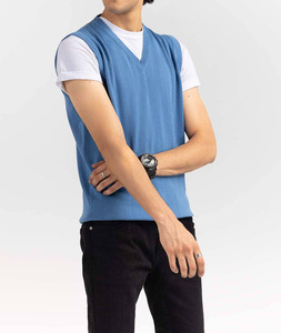 Pull décontracté automne/hiver sans manches en laine mélangée de couleur unie pull à revers en tricot pour hommes - Product Image 4
