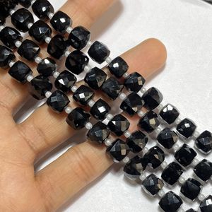 Perles en forme de boîte à facettes en onyx noir, pierre précieuse en forme de cube naturel de 7-8MM pour les fournitures de perles - Product Image 3