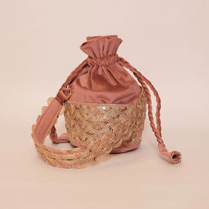 Zari Round Potli with Pearl Handle & Tassels Woman Drawstring Potli <b>Bag</b> Evening <b>Clutch</b> Wedding Return Gift <b>Bags</b> - Product Image 1