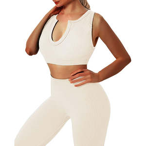 Ensemble de leggings de yoga et soutien-gorge de sport pour femmes, taille plus, réversible, avec logo personnalisé, nouveau style, 100% coton - Product Image 3
