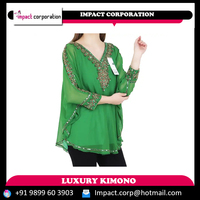Poncho en Georgette Transparente Grande Taille avec Broderie de Perles Lourdes, Idéal pour Occasions Spéciales, Fabriqué en Inde, Meilleure Vente