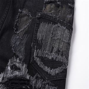 กางเกงยีนส์ขาดตรงสำหรับผู้ชายกางเกงทรงดินสอผ้าเดนิมสีดำผ้าลายทแยงผ้าสแปนเด็กซ์สุดเท่ห์ออกแบบได้3D - Product Image 5