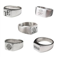 Bague Chevalière Homme Personnalisable avec Logos, Argent Sterling 925, Bague Maçonnique avec Pierres CZ