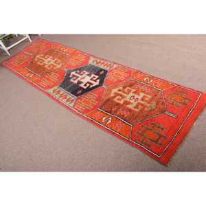 พรมวินเทจตุรกี ขนาด 3.1x9.5 ฟุต สีแดง ลายเฮอร์กี ออมเบร - Product Image 4