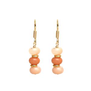 Handmade Peach <b>Moonstone</b> Gemstone Drop <b>Earrings</b> with Gold Spacer Beads, Findings & Plated Hook Dangles <b>Earring</b> - Product Image 5