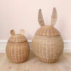 ตะกร้าเก็บของรูปกระต่าย ชุดตะกร้าจัดระเบียบห้องนอนเด็ก ตะกร้าหวายธรรมชาติสำหรับเด็ก - Product Image 1