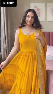 Ropa tradicional india Faux Georgette Anarkali Vestidos con borde de encaje y Dupatta con hilo con Secuencia Conjunto de borde de encaje - Product Image 4