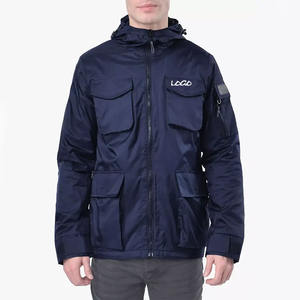 Chaqueta cortavientos de lona de alta calidad para hombre con cuello de Cremallera de nailon abrigo deportivo multibolsillo personalizado con capucha para invierno - Product Image 1