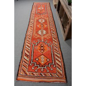 2.9x13.1 ft Turkish <b>Runner</b> Rug, <b>Red</b> White Vintage Moroccan Wool Rug - Product Image 1