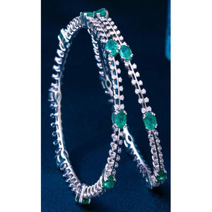 กำไลข้อมือแข็ง24กะรัตทำด้วยมือคุณภาพสูงชุบเงินประกายเซอร์โคเนียกำไลมรกต-หรูหราและซับซ้อน - Product Image 2