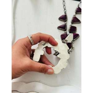 Navajo Handmade Fashion Jewelry <b>Set</b> Purple Spiny Oyster & Sterling Silver Cluster Necklace - Product Image 5
