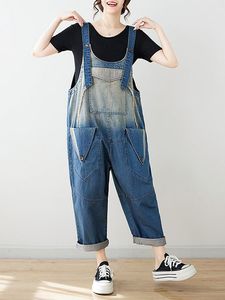 Trendy Denim <b>Dungaree</b> <b>Women</b> Light Wash <b>Shorts</b> with Button Decoration Effortless Style Bib Overall for Autumn/Winter - Product Image 2