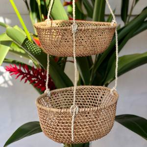 Cesta de Frutas de Ratán de 2 Niveles, Cestas Colgantes Dobles Tejidas a Mano, Organizadores de Cocina de Bajo Costo - Product Image 6