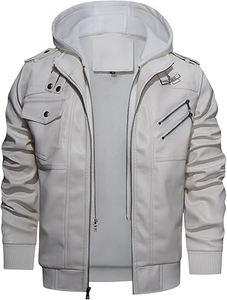 Veste d'hiver en cuir véritable avec finition élégante, de haute qualité, séchage rapide, coupe ajustée, poche avant, veste de motard - Product Image 5