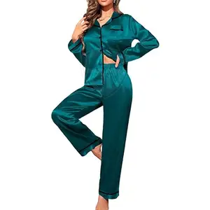 Wholesale Printed Sexy Silk Ladies Sleep Wear Night Dress With Shirt And Trouser Loose Fit Sets