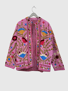 Chaqueta de Terciopelo con Bordado Floral de Manga Larga y Cuello Mao para Mujer, Talla Grande, Ropa de Otoño - Product Image 1