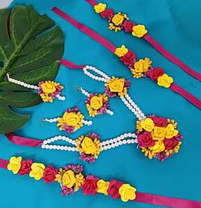 Conjunto de collar de boda Floral de perlas de imitación india, proveedor de pendientes, conjunto de pulsera Maangtikka, joyería para Baby Shower para mujer - Product Image 1