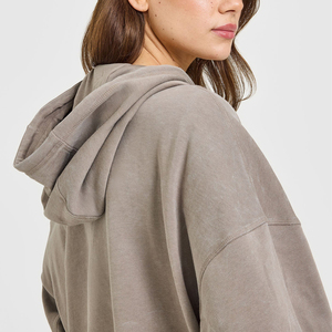 Vêtements de détente pour femmes avec logo personnalisé brodé, 100% coton, tissu éponge français, doux, léger, respirant, coupe ample, à capuche - Product Image 4