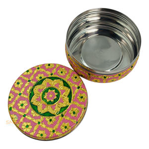 Stainless Steel Gold-Plated Round Meenakari Dibba for Home Decoration and Gifting - Product Image 4