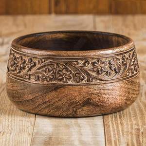 Cuenco multiusos de madera de mango moderno de calidad Premium, cuenco de cerámica tallada con acabado Natural para aperitivos/ensaladas, Simple de alta calidad - Product Image 3