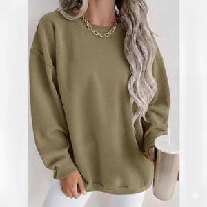 Suéter de Punto para Mujer, Invierno, Lavado, 100% Algodón, Cuello Holgado, Logotipo Frontal, Estilo Casual, Vintage, Color Sólido, Manga Larga - Product Image 1
