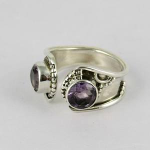 Bague Améthyste Réglable Faite à la Main en Argent Sterling Oxydé 925 Bijoux de Bohème Cadeau - Product Image 4