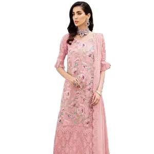 민족 스타일 아름다운 스타일 목 디자이너 스레드 수 놓은 Salwar Kameez 십대 소녀와 여성을위한 캐주얼 착용