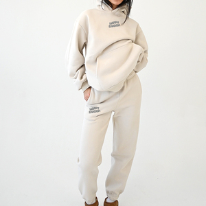 ชุดเสื้อมีฮู้ดผ้าฟลีซผ้าฝ้ายออร์แกนิกสำหรับผู้หญิงชุดสตรีทพิมพ์ลายพัฟ - Product Image 5