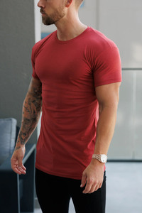 เสื้อยืดคอกลมลายอิฐไม้ไผ่สีแดงสำหรับผู้ชายเสื้อยืดผ้าฝ้ายระบายอากาศออกแบบโลโก้ได้ตามต้องการสำหรับยิม - Product Image 4