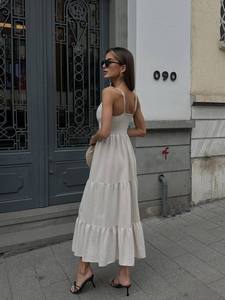 Vestido Midi de verano floral elegante con correas de lazo en los hombros Tela suave y ligera para uso diario o en la playa - Product Image 4