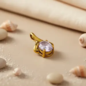 Collier tendance avec pendentif ovale en plaqué or pour femmes, avec chaîne en titane et zircon perlé pour un usage quotidien - Product Image 2