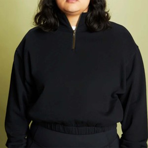 Sudadera cálida negra con cremallera y cuello embudo para mujer, jersey con cremallera suave y cómodo con cuello alto de embudo para una mayor calidez - Product Image 5