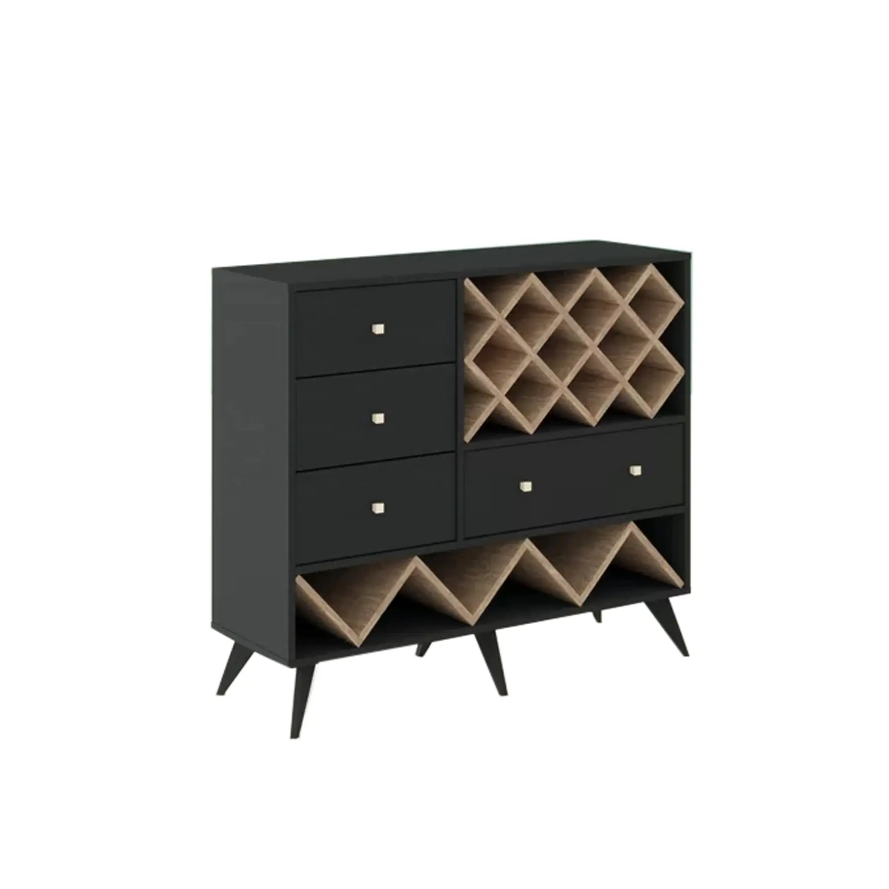 Bar Cabinet Black Finish Modern Solid Wood Home Furniture