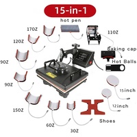 Presse à chaud multifonctionnelle 15 en 1 économique avec double affichage numérique, machine de transfert thermique pour T-shirts 29*38cm et tasses 11oz