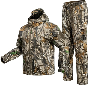 Vêtements de chasse pour hommes, veste et pantalon de chasse compatibles avec sangle de sécurité, doublure en polaire, silencieux, chaud, résistant à l'eau - Product Image 1