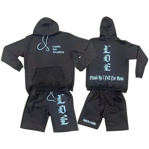 Ensemble de survêtement pour homme, sweat-shirt et short, tenue de sport décontractée à deux pièces, imprimé Love, vêtements de sport décontractés, jogging, streetwear, mélange de coton - Product Image 5